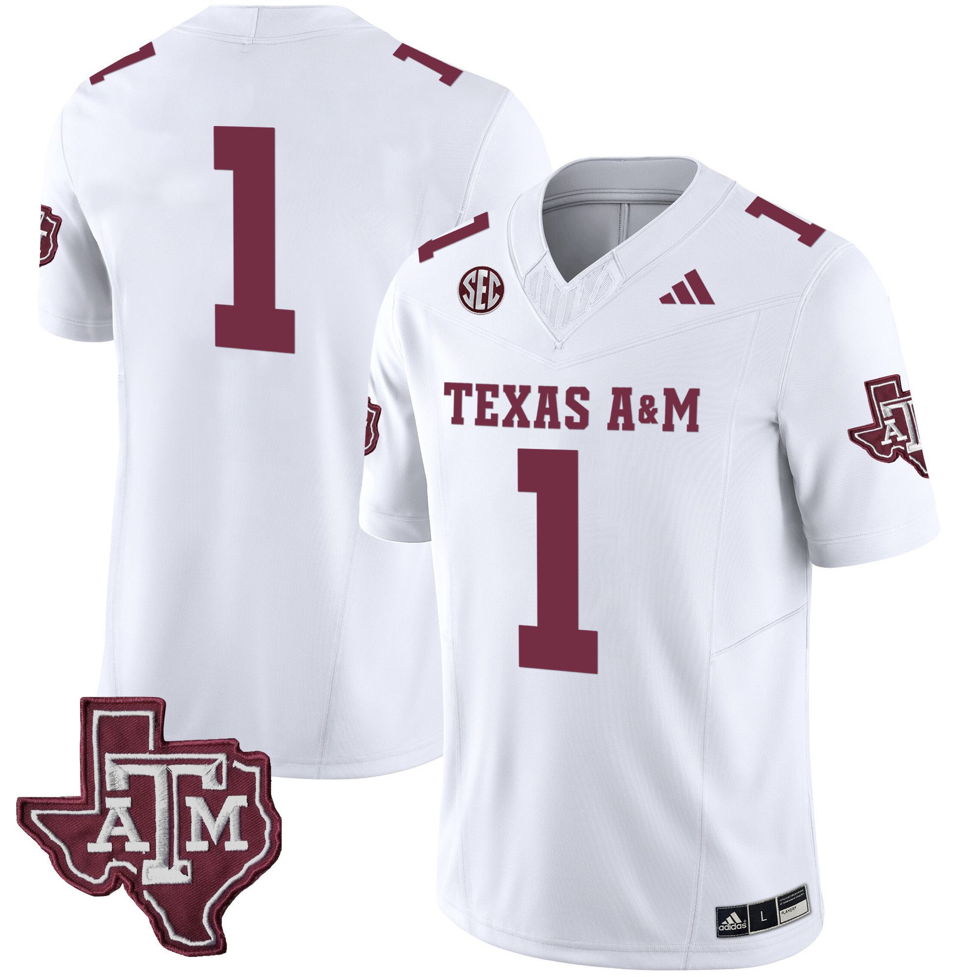 Men Texas A&M Aggies #1 No Name White 2024 Vapor Limited NCAA Jersey
